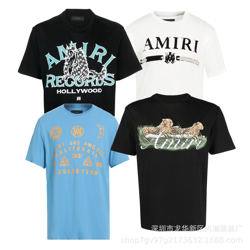 Cross-Border Wholesale Am25 New Amy Logo Printed Cotton Heavy Short-Sleeved T-Shirt Men's Export Clothes