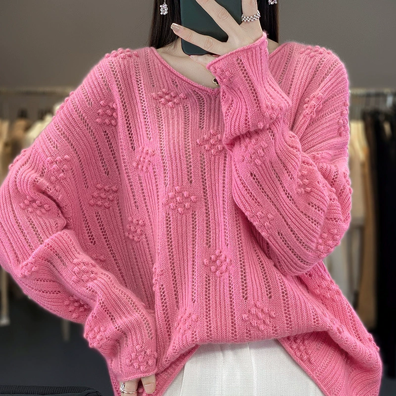 Демисезонный вязаный шерстяной свитер, oversize, оптом
