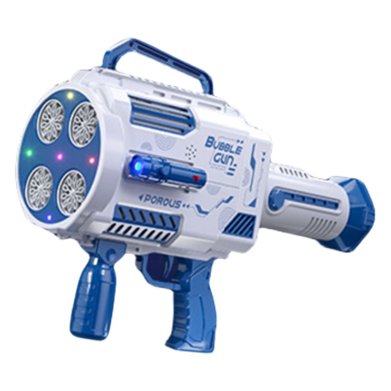 Douyin Net Red Máquina de burbujas Gatling eléctrica de cuatro cilindros porosa Juguetes para niños completamente automáticos Puesto de burbujas al por mayor Pistola de burbujas