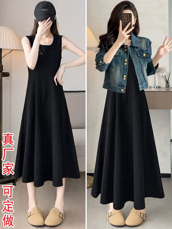 Extra-Long Vest Dress for Spring and Summer, Slim-Fitting, Sleeveless, High-Waisted Dress for Tall People, Two-Piece Denim Set Extra-Long Vest Dress for Spring and Summer, Slim-Fitting, Sleeveless, High-Waisted Dress for Tall People, Two-Piece Denim Set