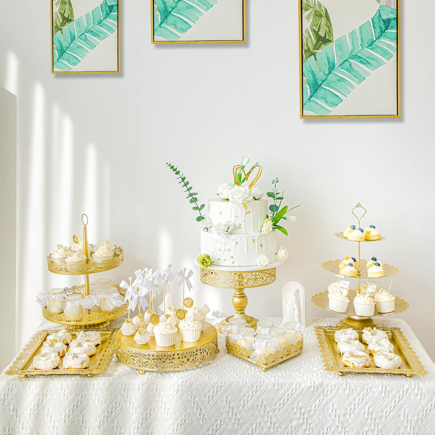 Estante de pastel de metal europeo tienda de té de leche dulces dulces dulces bandeja de pies altos props de boda bandeja de pastel decoración