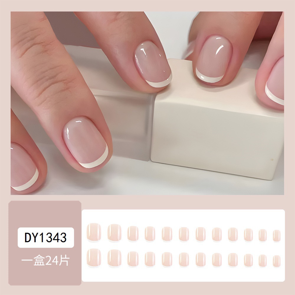 Comercio extranjero venta en caliente polvo desnudo bordes blancos manicure francés simple suave viento desgaste de uñas 24 piezas de parche de uñas
