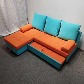 现代简约无扶手设计拼色布艺沙发小户型客厅折叠可储物功能沙发床
