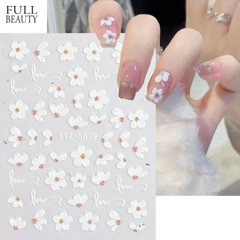 越境新作ネイルステッカーinsレリーフ立体5dツバキ花モクセイ花花花柄ネイルステッカーnail|undefined