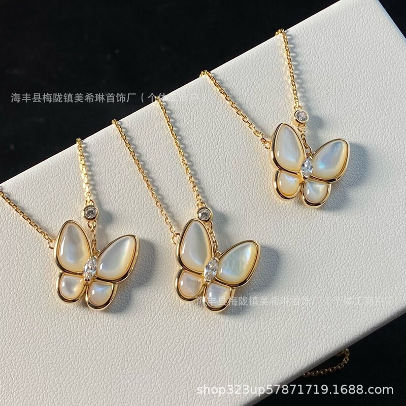 Van Gogh version butterfly necklace female white fritillary full diamond plated 18K gold non-fading butterfly earrings factory outlet