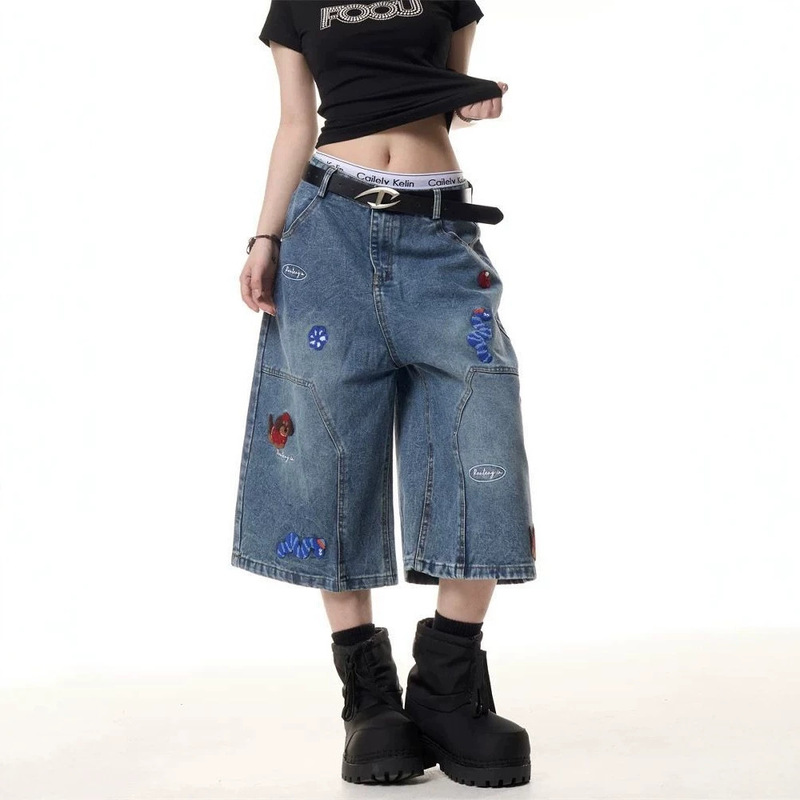 Women's Summer Thin Denim Capri Pants, Slimming Wide-Leg 7/8 Jeans, Straight Loose Fit 7/8 Denim Pants for Women Women's Summer Thin Denim Capri Pants, Slimming Wide-Leg 7/8 Jeans, Straight Loose Fit 7/8 Denim Pants for Women