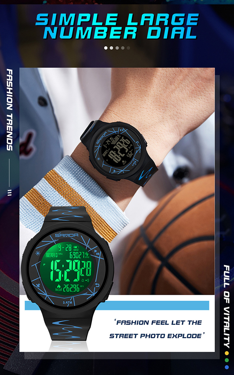 SANDA Watch Step Calories Multifunctional Luminous Waterproof Outdoor Mountaineering Electronic Watch_voghion.com