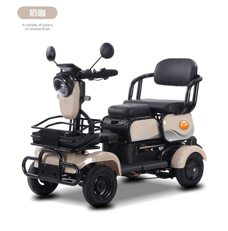 Electric Small Four-Wheeler with Emergency Stop, Four-Wheel Scooter with Lever, Four-Wheel Mobility Scooter, Three-Wheeler, Four-Wheeler, Foldable Electric Vehicle