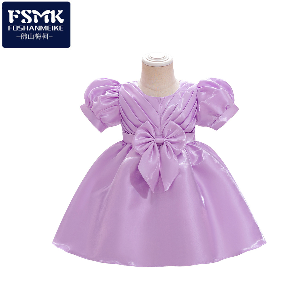 Nuevo comercio exterior ropa infantil de agua satin burbuja manga arco vestido de princesa púrpura vestido de noche para niños image 1