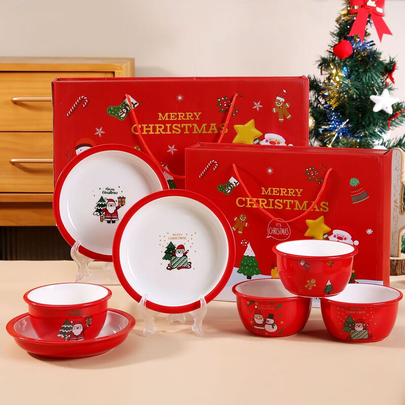 Gift Bowl Set Cross-Border Christmas Ceramic Tableware Set Bowl Gift Box Set Promotional Opening Gift Souvenir Bowl and Plate Set