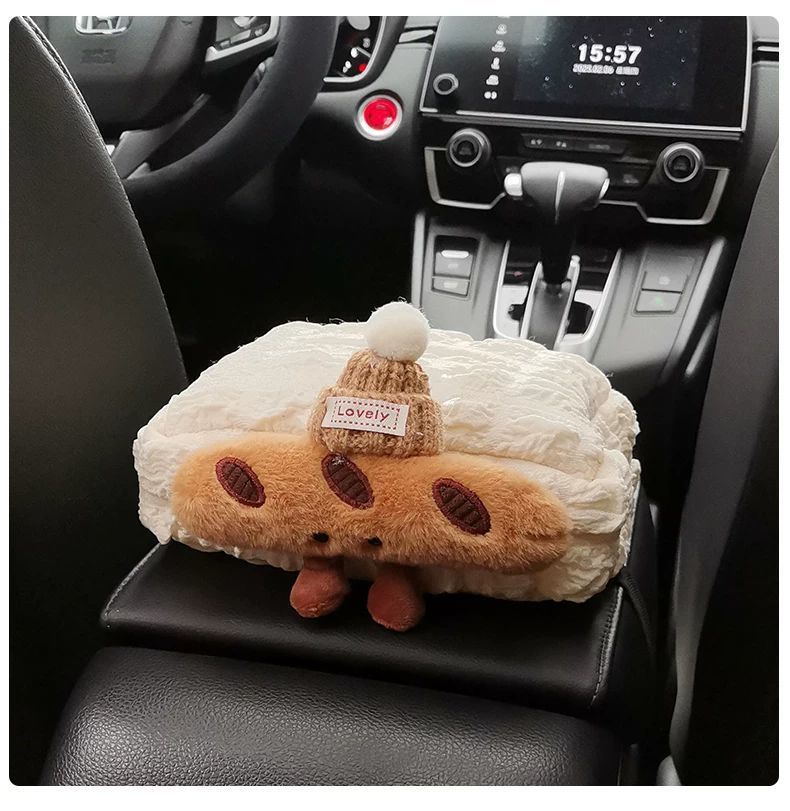 Car Tissue Box, Car Armrest Box, High-End Cute Creative Cartoon Croissant-Shaped Car Interior Decoration