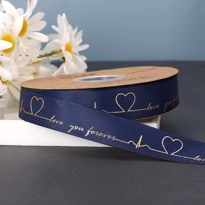 Cinta de embalaje de flores Cinta de seda estampada en caliente Letras inglesas Ramo de flores Cinta de lazo de 2,5 CM