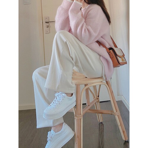 Fufu Lazy Style Pink Knitted Sweater for Women - Spring 2025 Outfit, Layering Top, Base Shirt