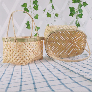 Bamboo Small Hand Basket, Egg Basket, Wedding Souvenir, Fruit Picking Basket, Hand-Woven Decorative Bamboo Basket