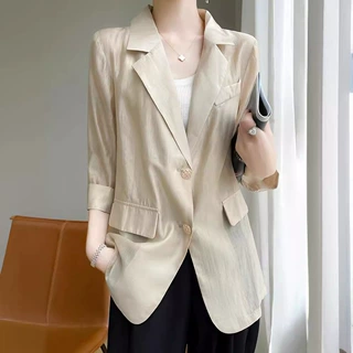 薄如蝉翼天丝七分袖小西装外套女夏薄款时尚休闲上衣高级感西服女