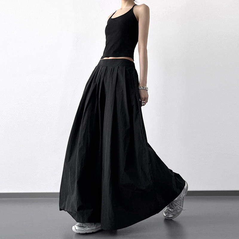 This Year's Popular 2025 Summer New Black Skirt Women's High-Waist Slim A-Line Skirt Long Large Hem Umbrella Skirt