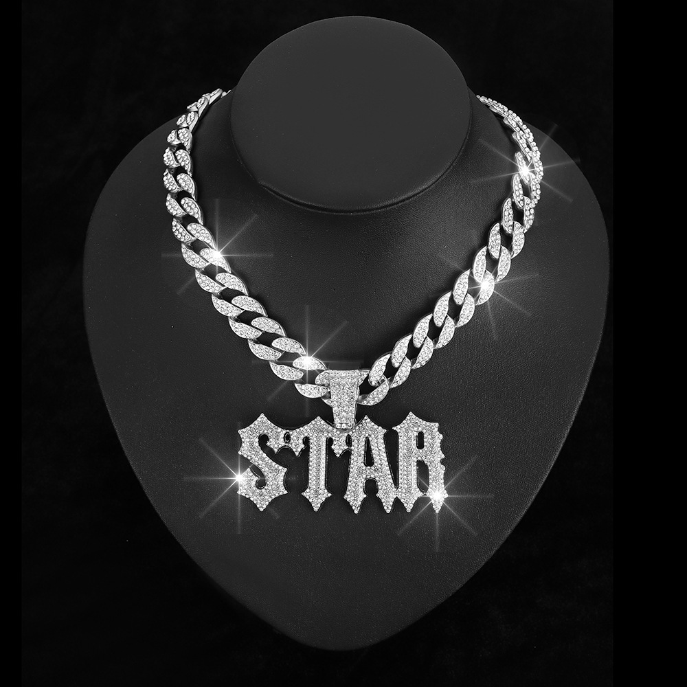 Hip-Hop lleno de diamantes letras de hombre STAR colgante de letras cadena cubana collar punk moda personalidad collar