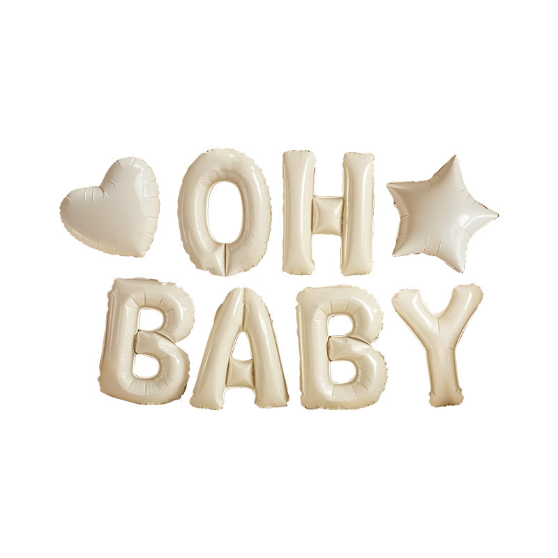 新款ins风16寸美版瘦体复古奶油白OH BABY字母生日装饰气球套餐|undefined