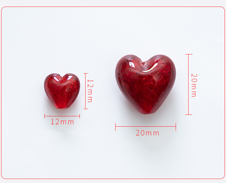 18g Weight 20 PCS/Package 12*12mm 20*20mm Glass Heart Shape Beads