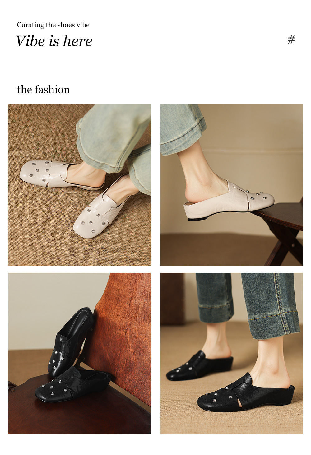 Dép sandal nữ quai chữ V mũi hoa bọc đầu, gót thấp 4 cm, da cừu thời trang — đen chi tiết 1