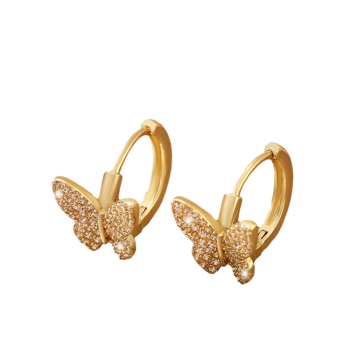 Venta caliente europea y americana elegante moda cobre con incrustaciones de circonio mariposa oído anillo nicho diseño roto capullo oreja hebilla pendientes mujer fábrica al por mayor