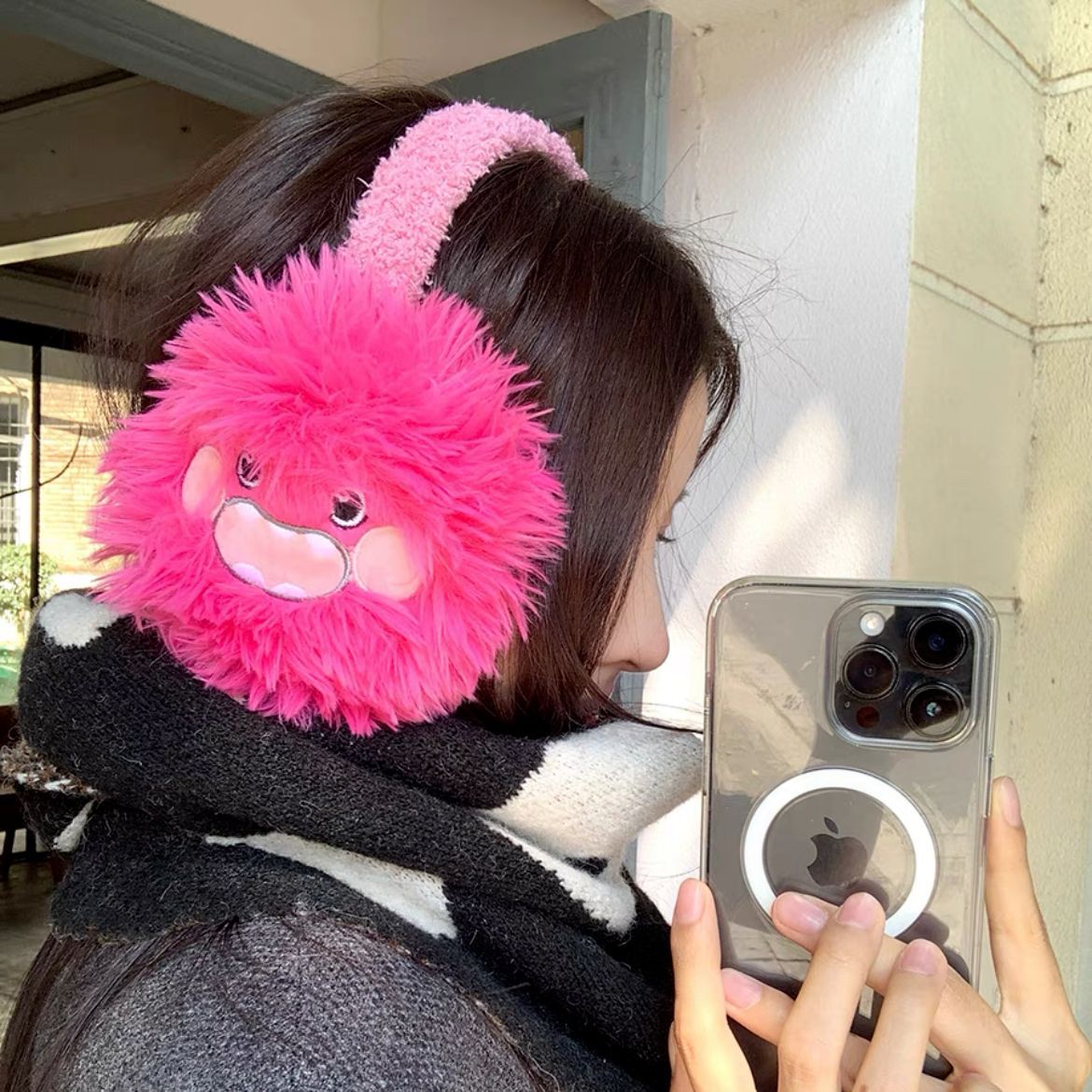 23年新款小怪獸毛絨耳罩秋冬可愛耳暖戶外防凍保暖頭箍式耳套耳捂