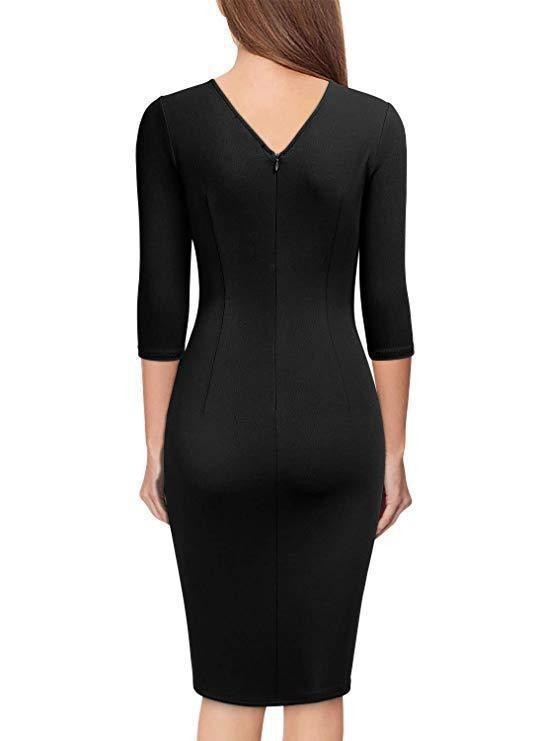 Women's Stylish Formal Party Evening Dress 3/4 Sleeve Design Belted Waist Slim Fit Bodycon Cocktail Gown_ecoleips.com