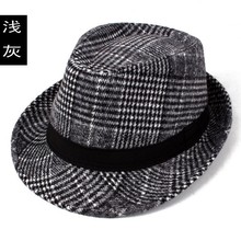 秋冬季礼帽中老年男帽格子呢子礼帽保暖棉帽爷爷帽子冬季爵士帽子