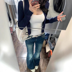 藏青色开衫针织衫女春秋短款内搭叠穿吊带背心显瘦百搭两件套上衣