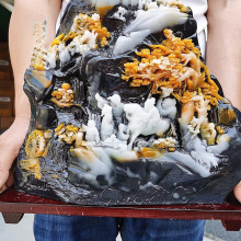 古玩收藏仿原石玉石寿山石雕黑青花走马上任大摆件客厅装饰品默认