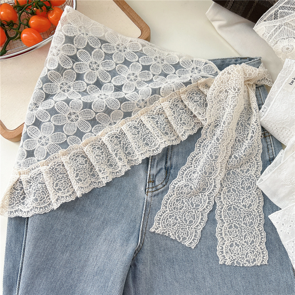 South Korea Dongdaemun Vintage Lace Silk Scarf Turban Western Style Mix and Match Stacked Triangle Scarf Skirt Fart Curtain for Women