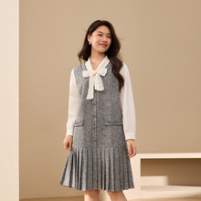 【假两件百褶连衣裙】纤莉秀大码女装洋气减龄裙子胖mm2025冬新款