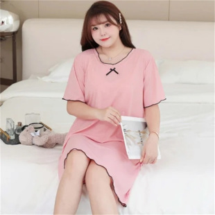 Thread Ice Silk Fat Guy 175.00kg Pajamas Women's Summer Plus Size Bow chubby girl Nightgown Home Clothes