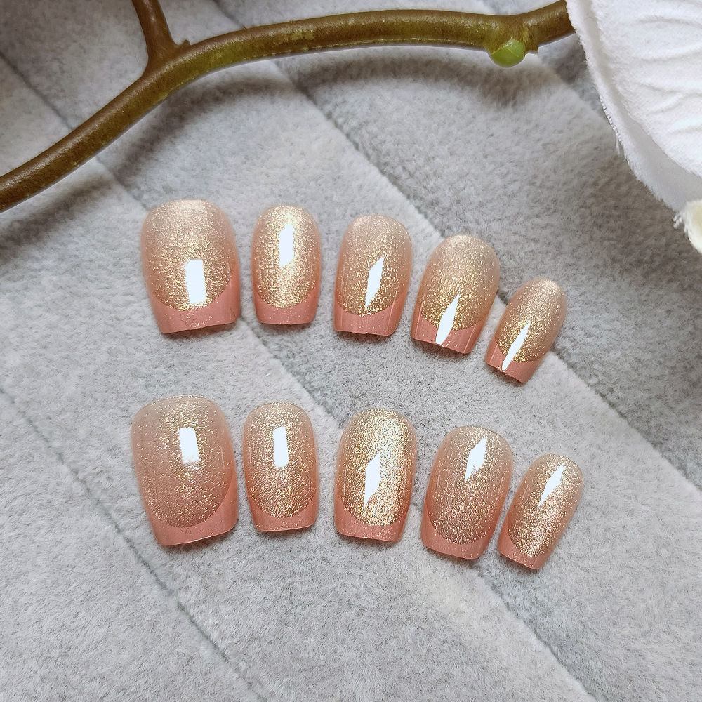 Piezas de Arte de Uñas Francesas con Diseño de Cielo Estrellado Dulce, Elegantes Pegatinas de Uñas con Efecto Ojo de Gato Blanqueadoras, 10 Piezas, Uñas Postizas Hechas a Mano