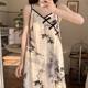 2024 New Chinese Style National Style Pure Cotton Nightgown with Breast Pads and Suspenders for Women Summer Mid-Length Home Wear Women's Pajamas