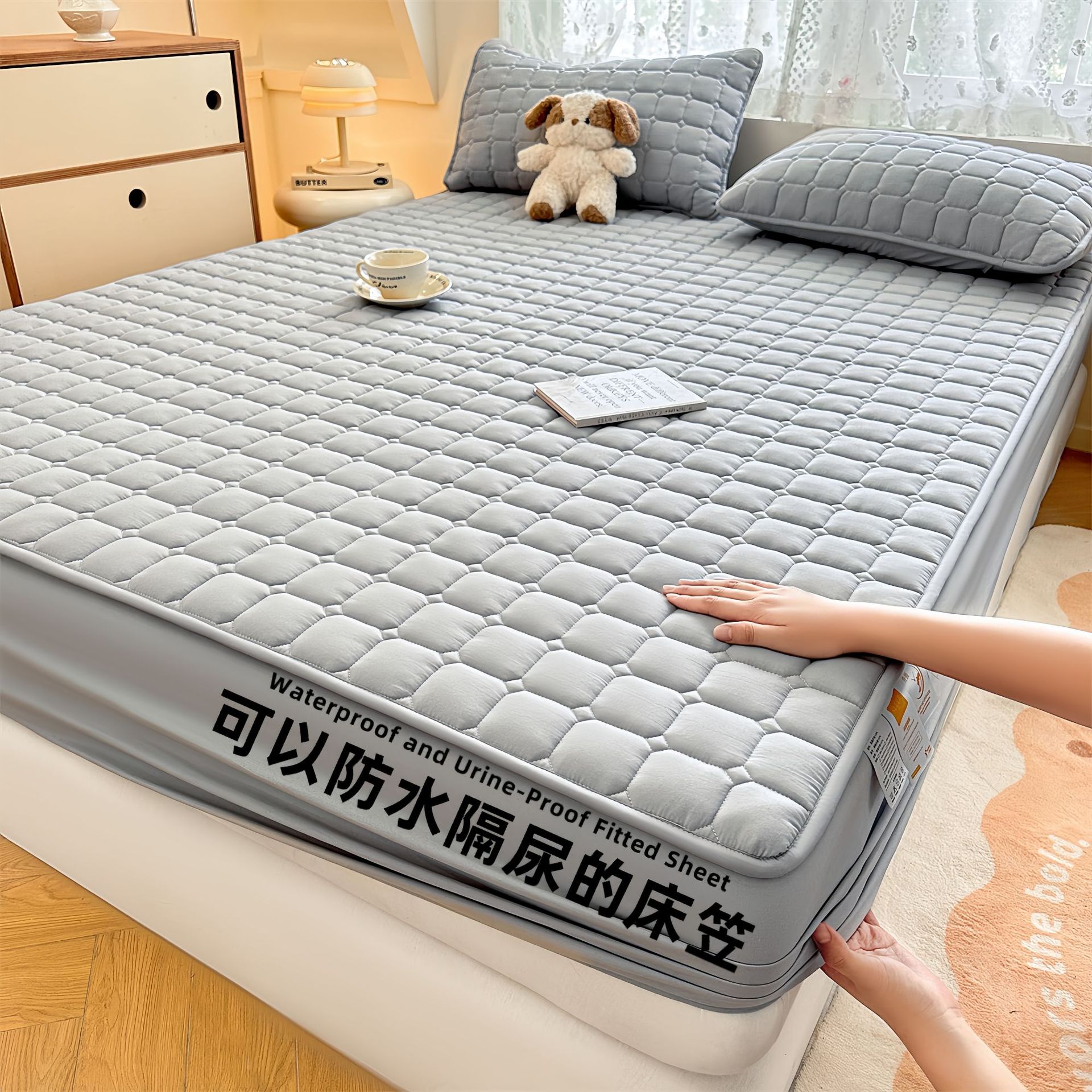Madre e infante clase A cama antibacteriana Kasa verdadera algodón impermeable cubierta de cama diafragma cubierta de colchón cubierta de cama de algodón intercalada cubierta de cama de una sola pieza