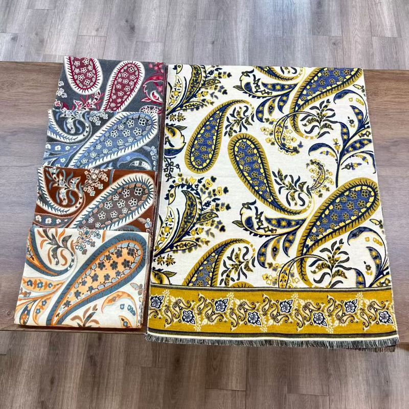 她信跨境秋冬植物印花佩斯纹利花朵图案ins风设计感围巾scarves|undefined