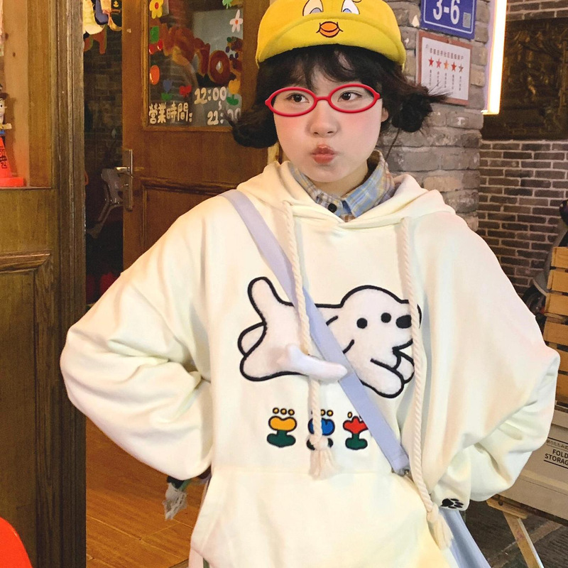 Korean Cute Style Towel Embroidered Hooded Sweatshirt for Women 2025 Autumn and Winter Loose Design Pullover Jacket Preppy Style Korean Cute Style Towel Embroidered Hooded Sweatshirt for Women 2025 Autumn and Winter Loose Design Pullover Jacket Preppy Style