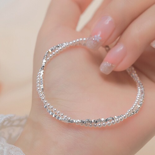Sweet double-layer broken silver pearl bracelet for women light luxury fashion versatile temperament bracelet ins niche design feel hand jewelry