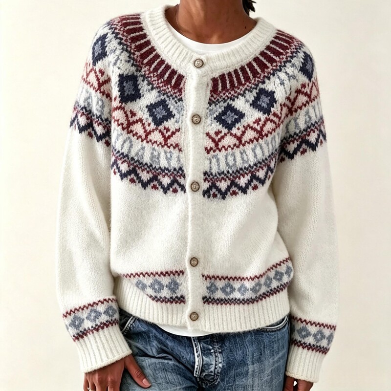 New European and American Autumn/Winter Women's Jacquard Knit Round Neck Cardigan, Loose Fit, Color Block, Snowflake Button Sweater New European and American Autumn/Winter Women's Jacquard Knit Round Neck Cardigan, Loose Fit, Color Block, Snowflake Button Sweater