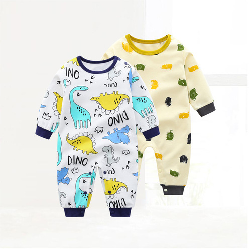 New Product Autumn/Winter Baby Long Sleeve onesie for infants, cartoon-style for spring/autumn, children's pure cotton crawling suit, one piece drop shipping