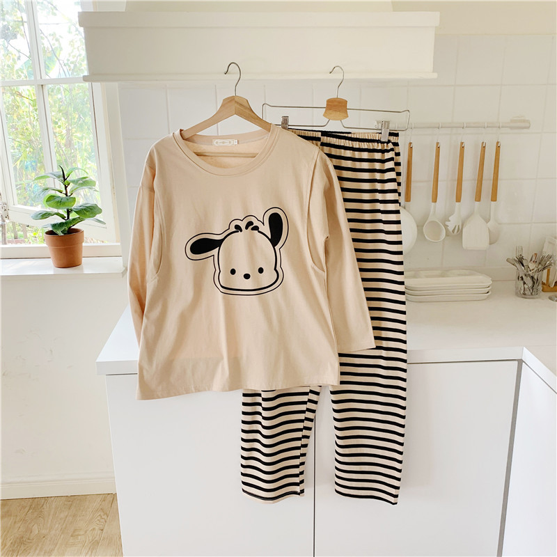 Ropa de confinamiento pijamas de primavera y verano de las mujeres ropa de Enfermería de manga larga de algodón puro de enfermería con almohadilla en el pecho prenatal y posparto traje de desgaste en el hogar image 5