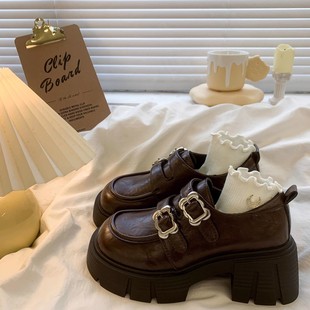 British Style Loafers Cotton Shoes for Women 2025 Spring & Fall New Thick-Soled Thick-Heeled Retro Furry Mary Jane Small Leather Shoes