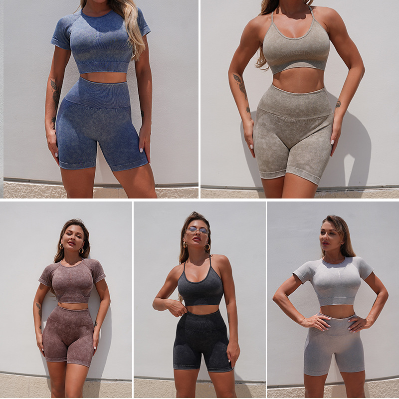 Nuevos pantalones cortos transfronterizos con umbilical abierto, yoga, elevación de cadera, cintura alta, Amazon, ropa de mujer apretada europea y americana, mangas cortas