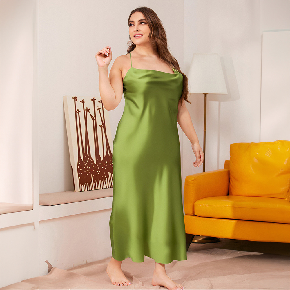 Pijamas de gran tamaño transfronterizos de color sólido de mujeres, cinturón cruzado, vestido de seda de hielo, ropa para el hogar, SQ2216