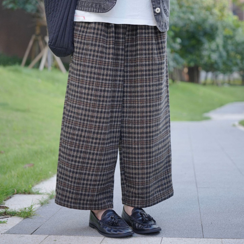 Japanese Mori nik * and fall/winter Joker thick good version 35 wool lined plaid woolen pants 3 colors