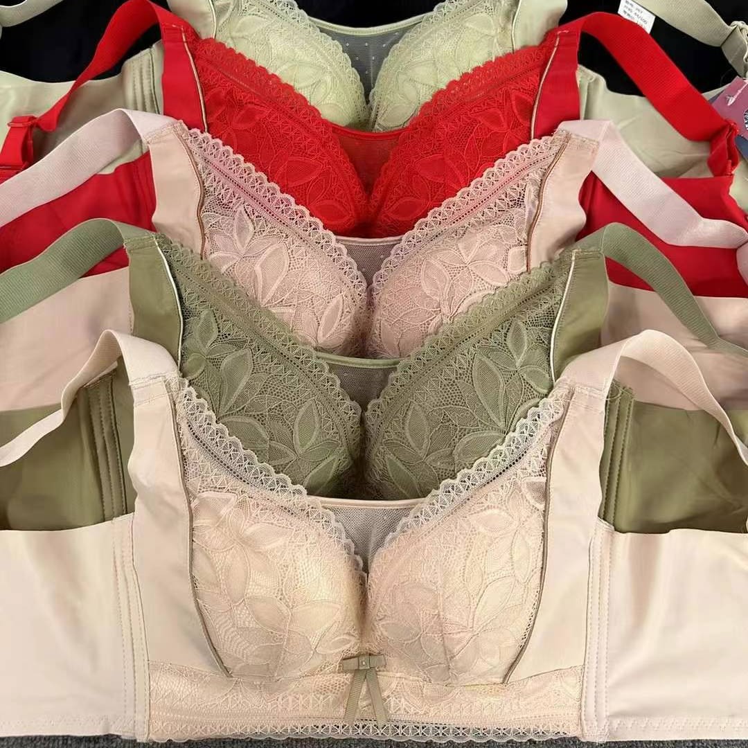 Nuevo sujetador de alta calidad de moda de encaje jacquard transpirable y cómodo ajustable anti-caída de cuatro filas de ropa interior de botón
