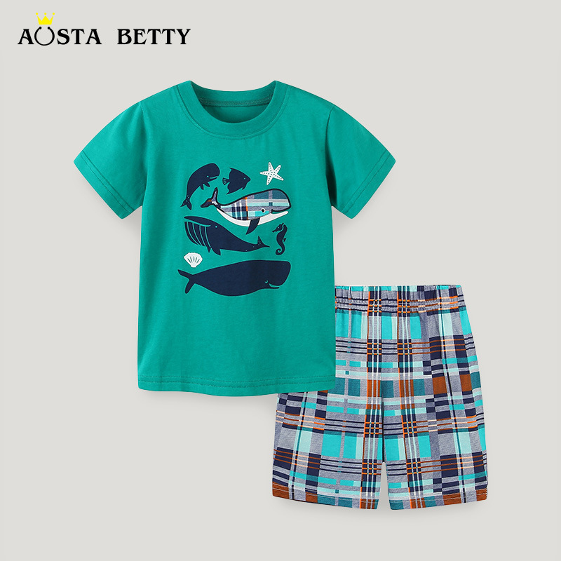 Traje de niño de estilo europeo y americano verano nueva ropa para niños suéter traje de dos piezas de dibujos animados para niños manga corta suministro transfronterizo