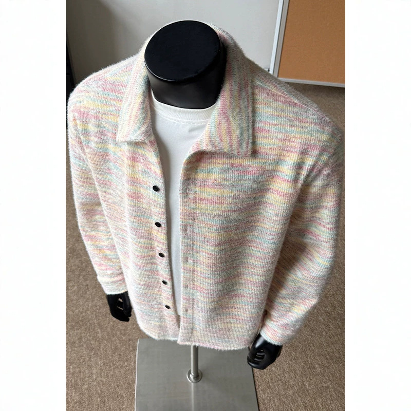 2026 Men's and Women's New Spring/Autumn Colorful Lapel Cardigan Shirt in Hong Kong Style, Plus Size, Long Sleeve, for Couples
