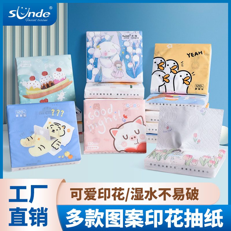 8 Packs of Printed Tissue Paper, Water-Resistant, Small Portable Packs for Home and Commercial Use, Wholesale Factory, Absorbent Pull-Out Type